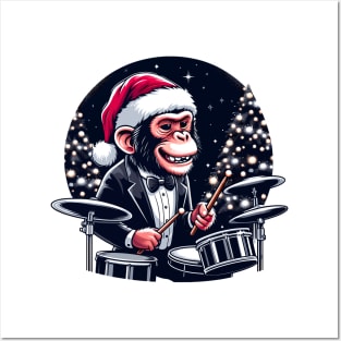 Drummer Monkey Christmas Posters and Art